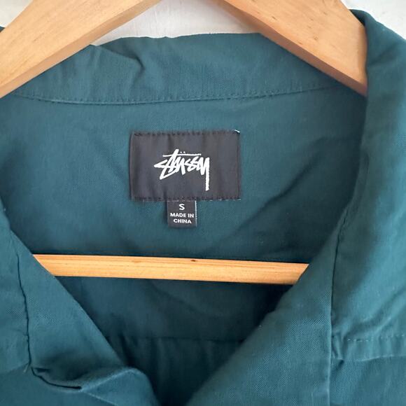 Stussy Japan Y2K Dragon Print Embroidered Button Down‎ Shirt Green Sz Mens Small - Picture 4 of 8